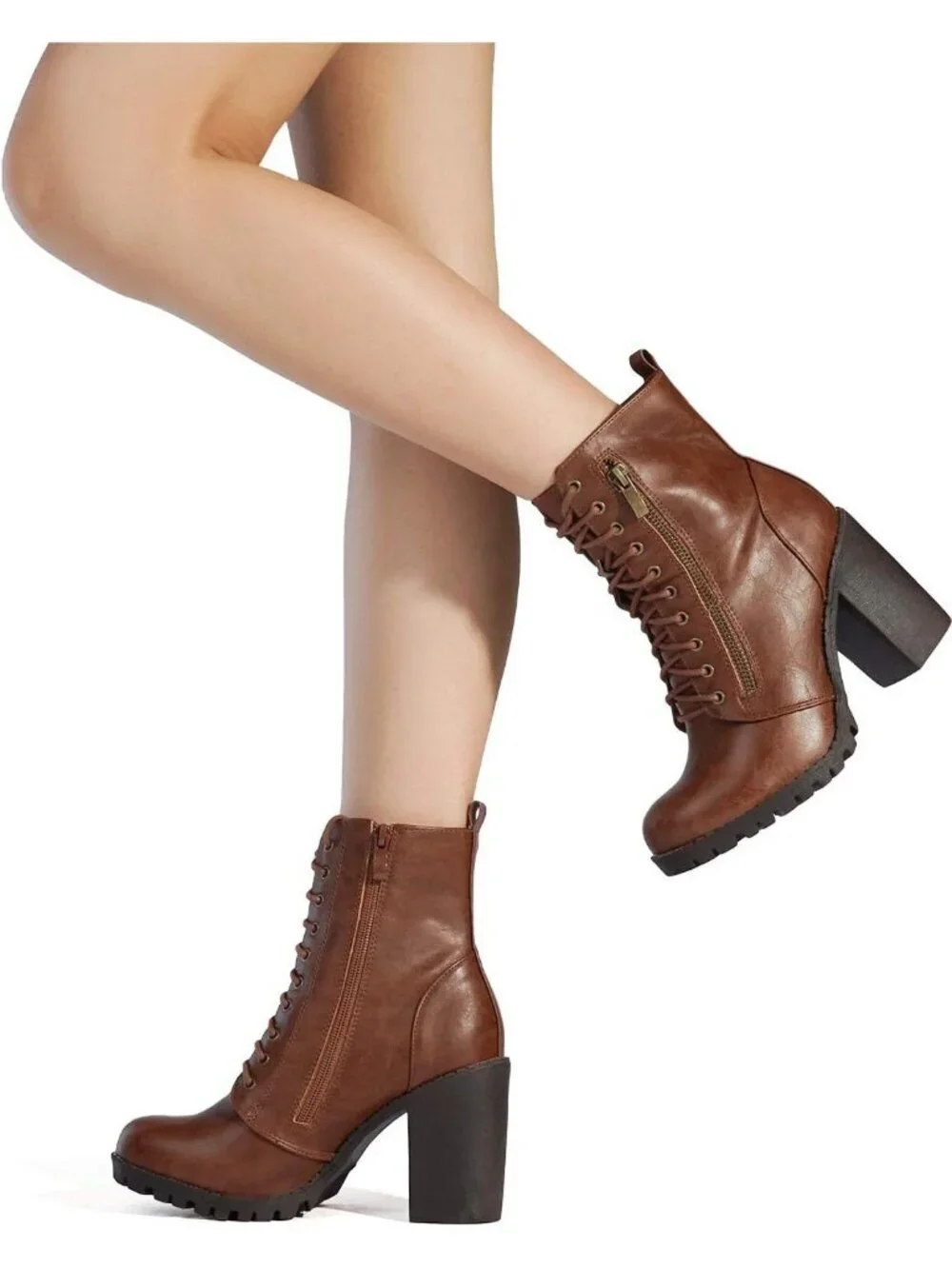 Women's Tan Thermoplastic Elastomers Round Toe Stylish Block Ankle Heel Boots